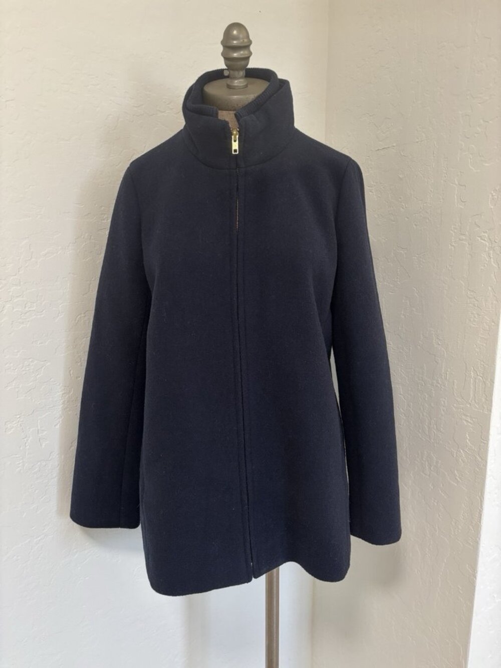 J Crew Standing Collar Jacket Coat Blazer Wool Navy Pockets Jacket Coat 10P